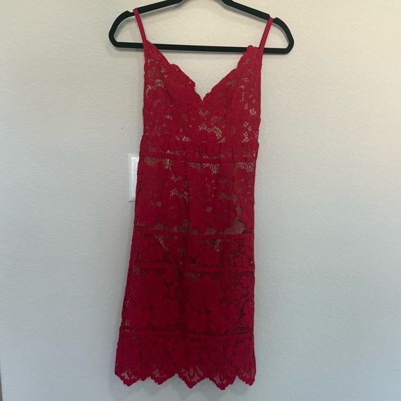 For Love and Lemons Gianna Red Lace Midi Bodycon Dress Sheer  XS - Picture 4 of 13
